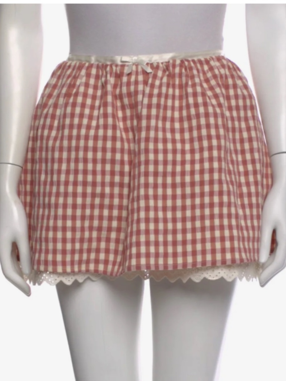 For Love & Lemons Red Gingham Medium Mini Skirt Summer with pockets